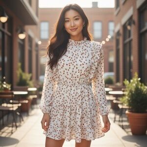 Nasty Gal Floral Ruffle Long Sleeve Mini Dress White/Red Size 6